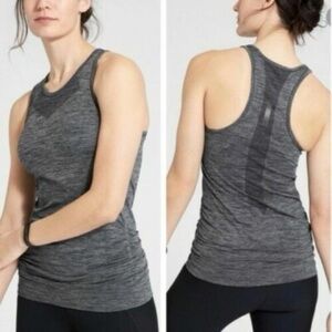 Athleta Finish Fast Racerback Tank Top Ruched Sides Sleeveless Gray size M